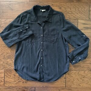 Illa Illa Button Down 100% Tencel Roll Tab Modern Utility Shirt Black L